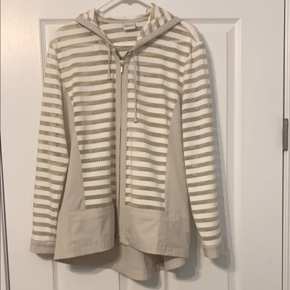 Chico's Jackets & Blazers - Chico's Striped Teddy Jacket - Cream and Tan